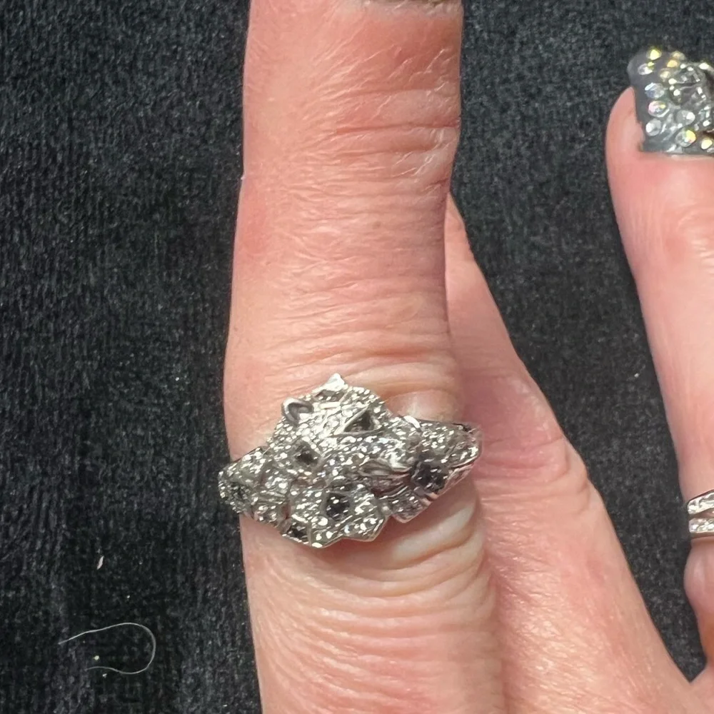 🖤BEAUTIFUL STERLING SILVER 925 LEOPARD CZ RING SZ 7🖤